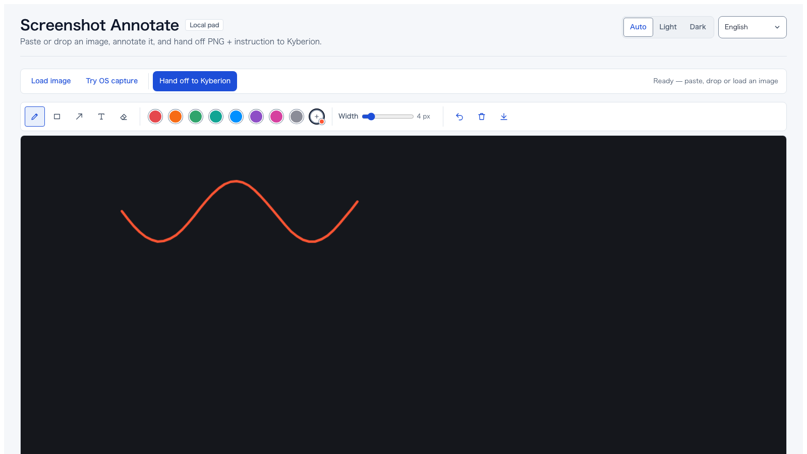 Screenshot Annotate — paste or drop an image, draw annotations, hand off to vision