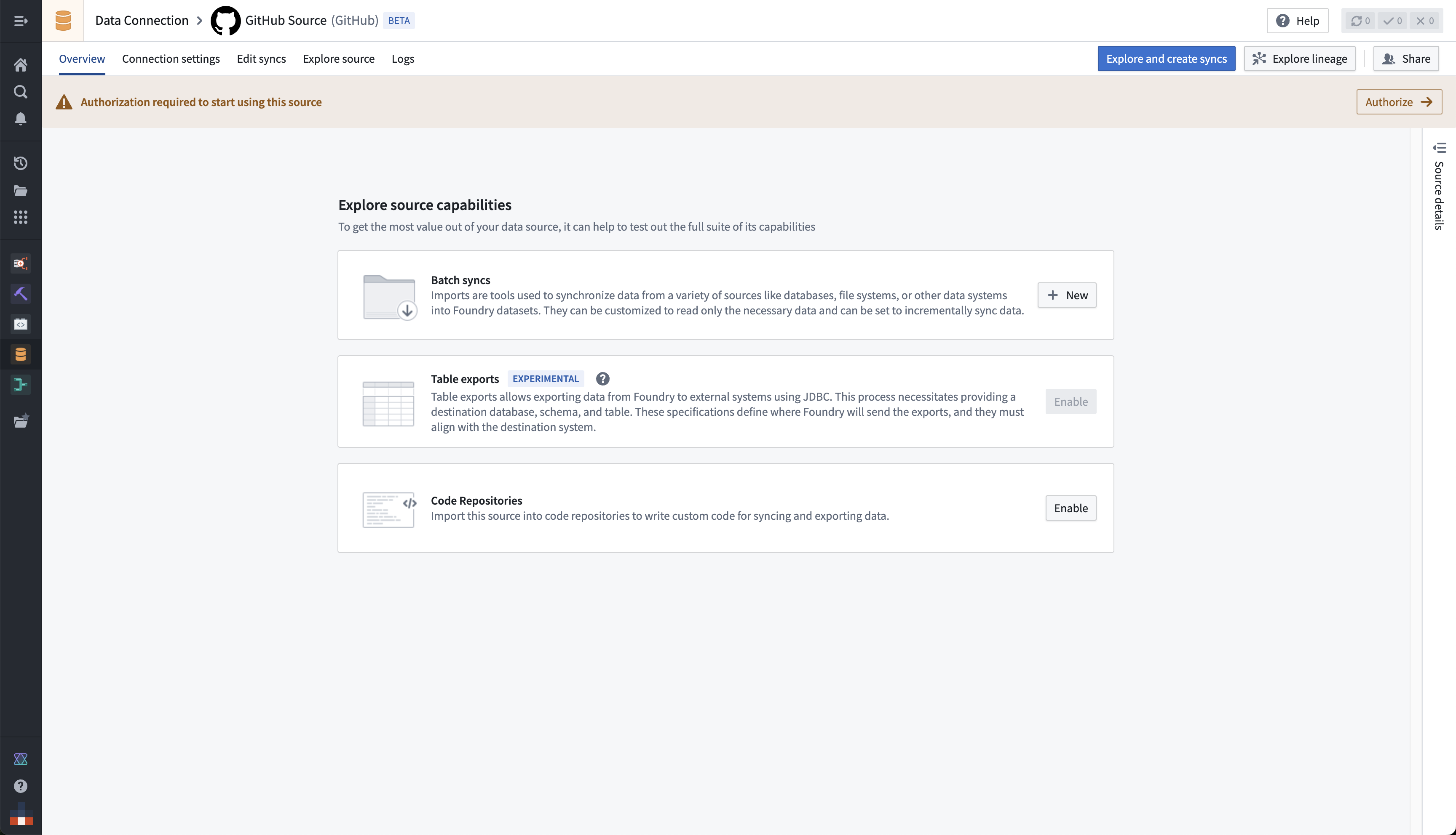 GitHub source ready for authorization.