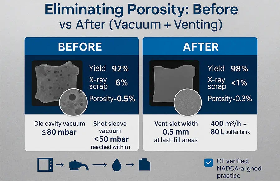 before/after comparison of aluminum castings with porosity levels