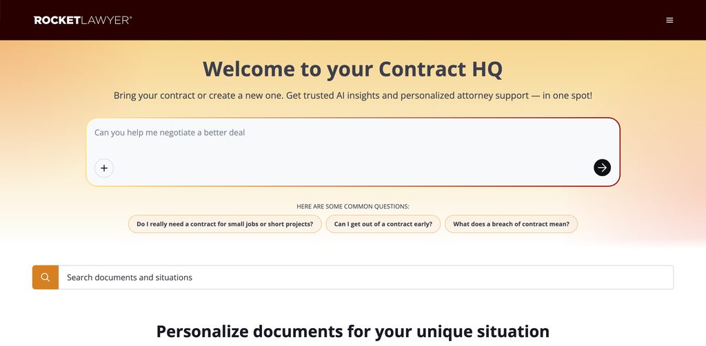 Rocket Lawyer homepage