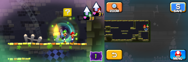 Eleventh block in Dreamy Pi'illo Castle accessed by a second Blue Pi'illo of Mario & Luigi: Dream Team.