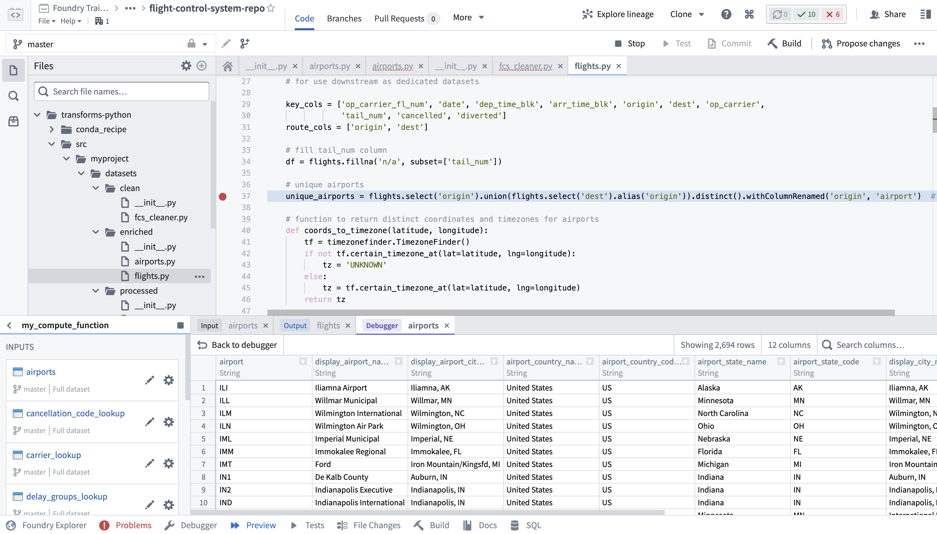 Screenshot of Code repositories transforms