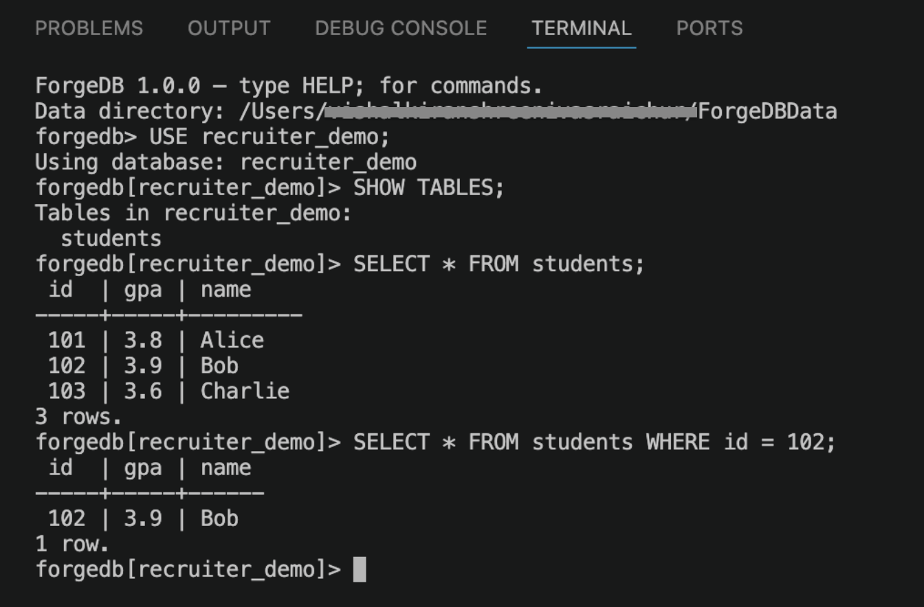 ForgeDB CLI demo