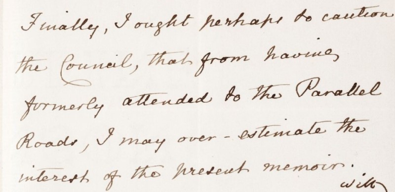 Extract from Darwin’s report on 'On the origin of the parallel roads of Lochaber and their bearing on other phenomena of the glacial period'.