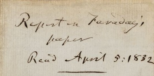 Title page from the joint referees’ report by Samuel Hunter Christie and John Bostock, on a paper 'Experimental researches in electricity' by Michael Faraday.